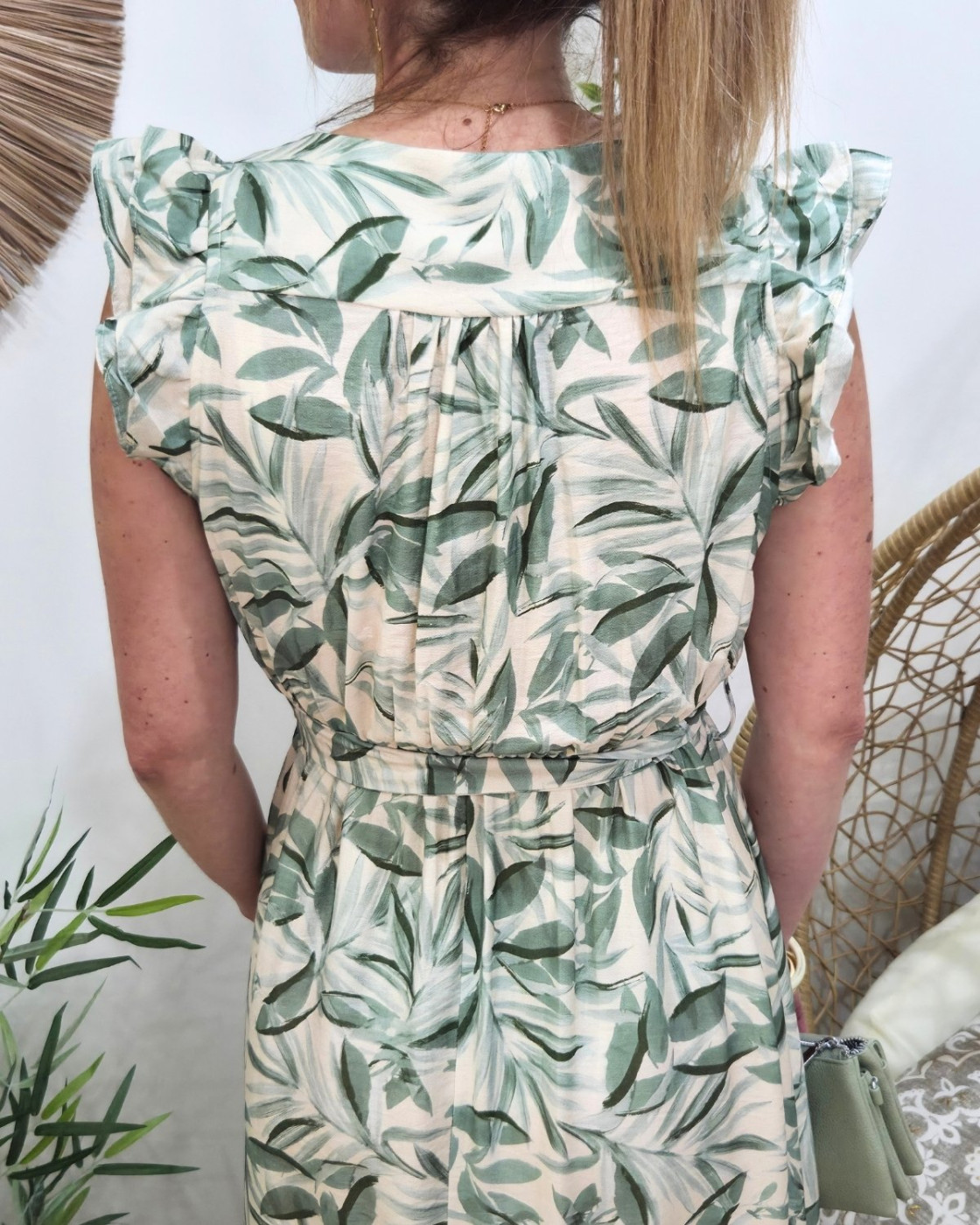 Robe longue femme feuillage vert agathe Aminda