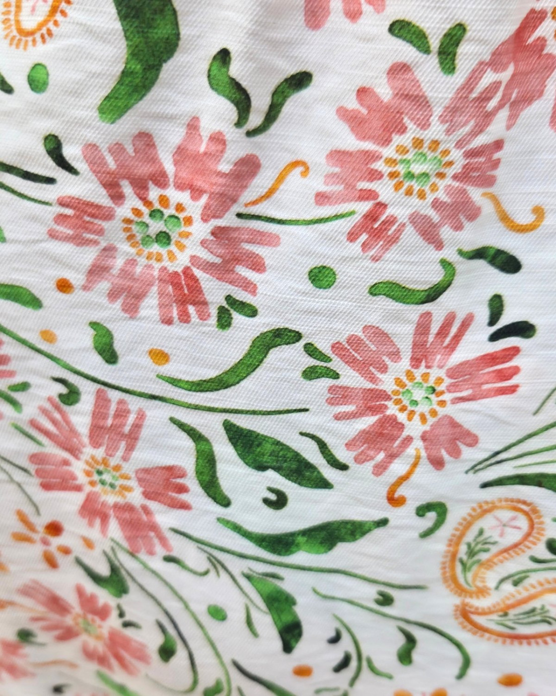  Robe longue femme écru motifs fleuris verts roses corail