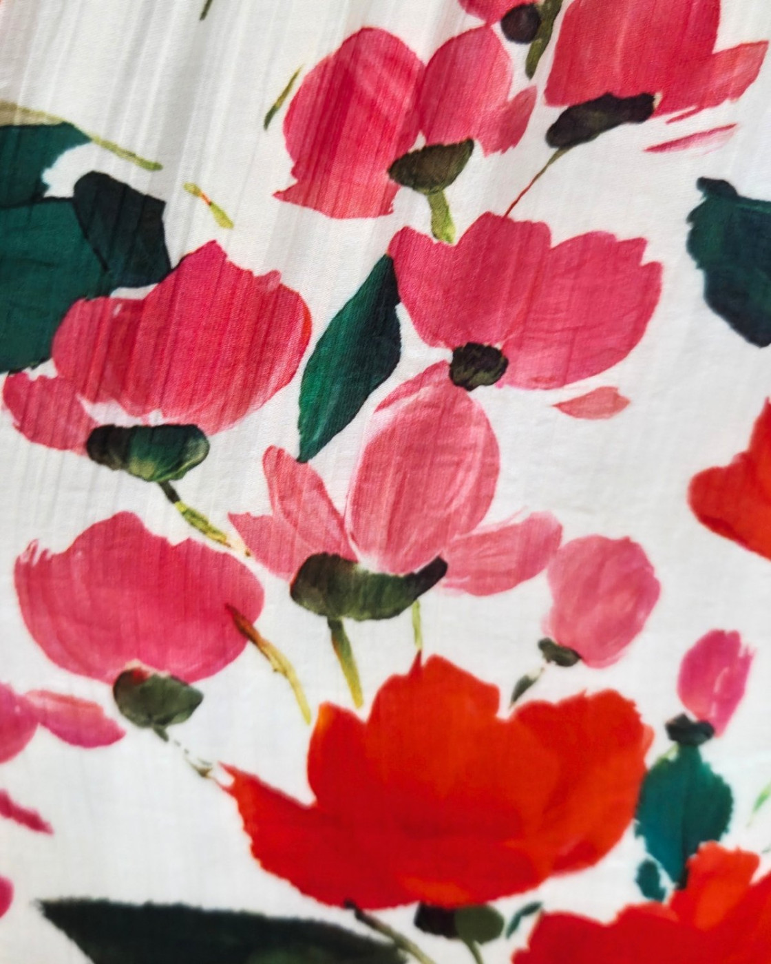  Robe longue femme écrue fleurs roses rouges et vertes Edoarda