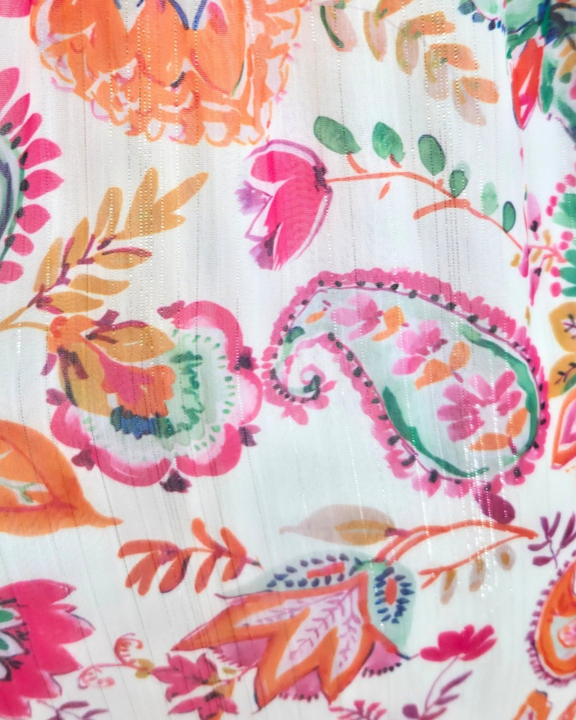  Robe longue femme écrue fleurs roses orangées et vertes Gisella