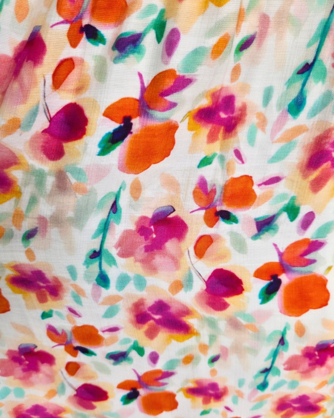 Robe femme longue écrue imprimés fleuris oranges fuchsia multicolores