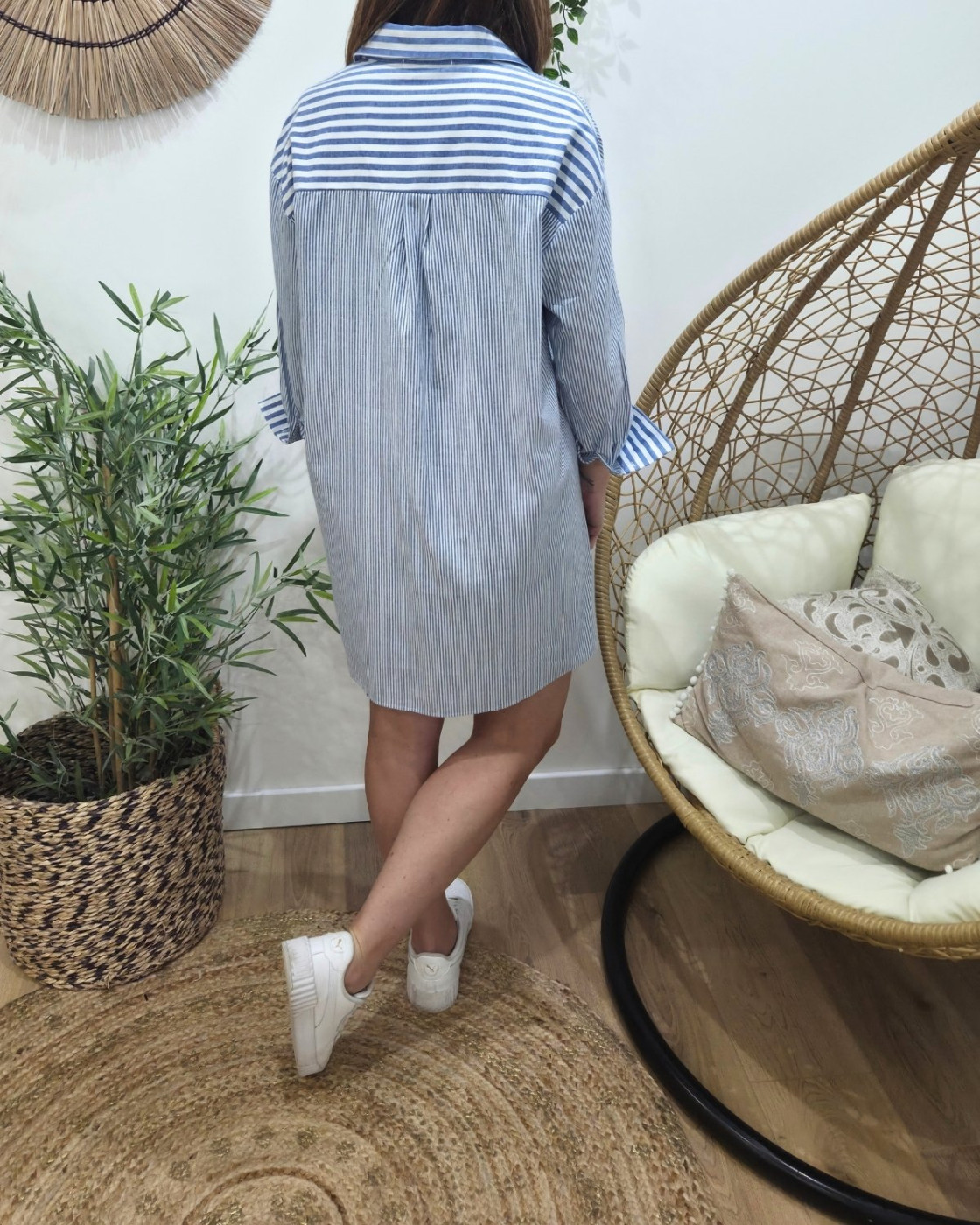  Robe femme droite écrue et bleue rayée Cosima