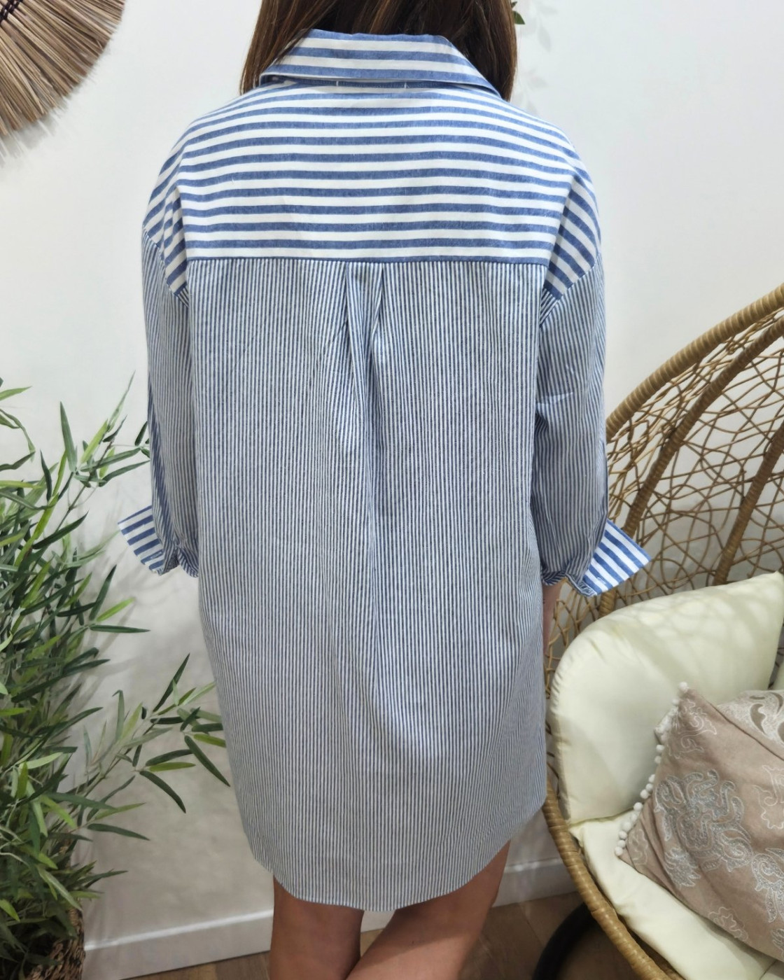  Robe femme droite écrue et bleue rayée Cosima