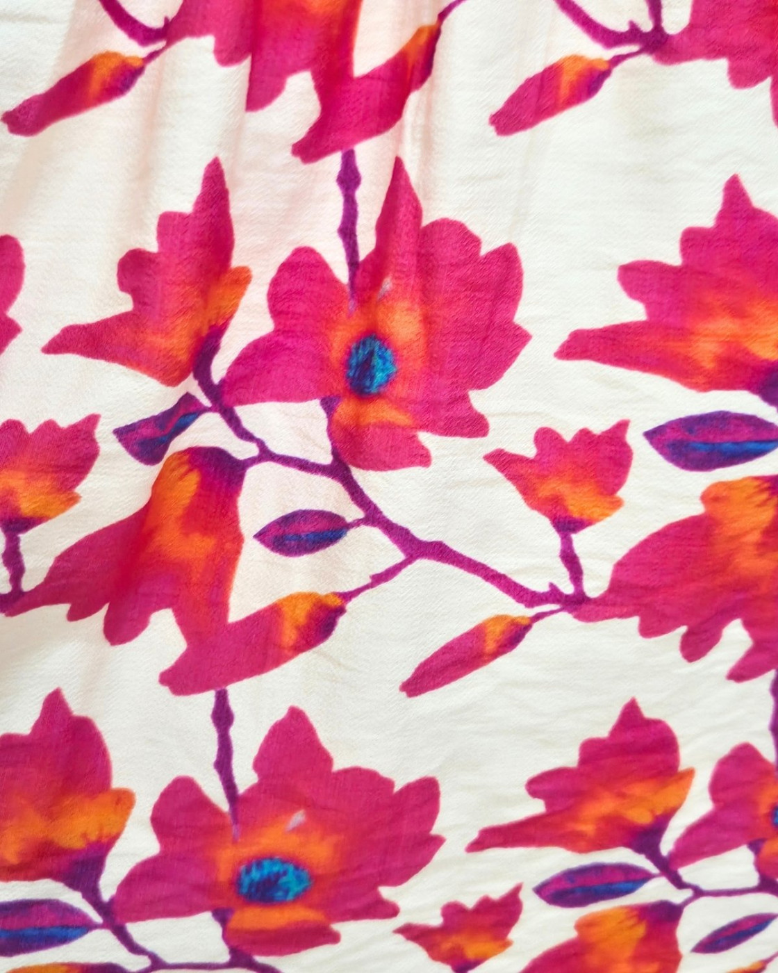  Robe courte femme beige fleurs fuchsias orangées Belina