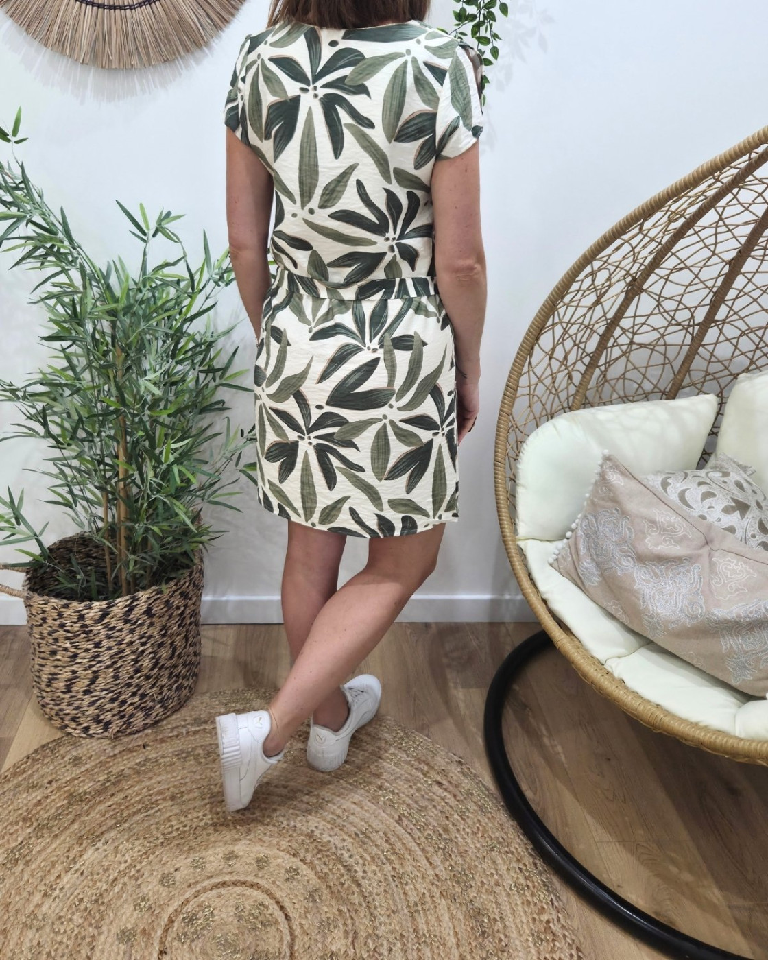  Robe droite femme écrue et verte Ottavia