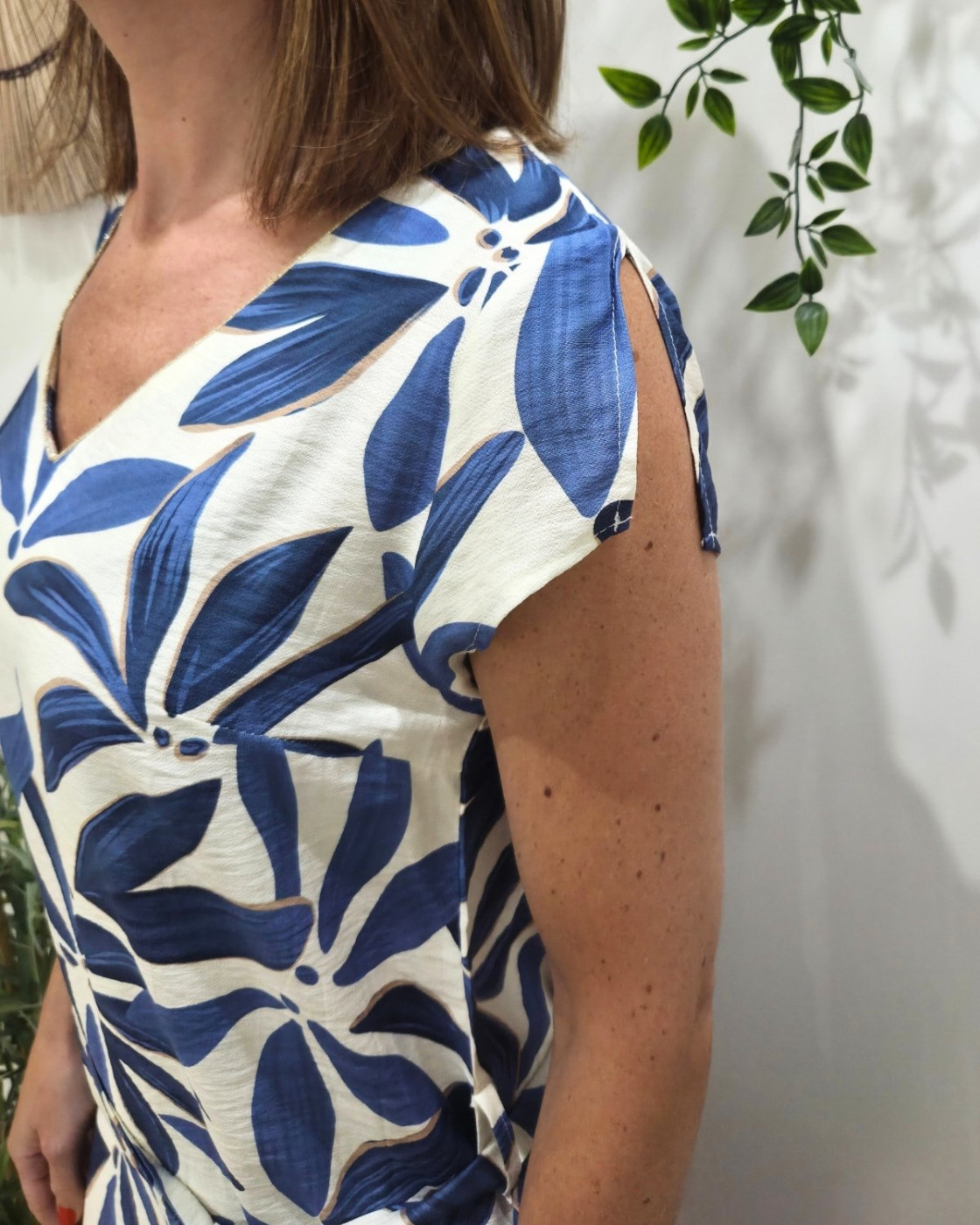  Robe droite femme écrue et bleue Ottavia