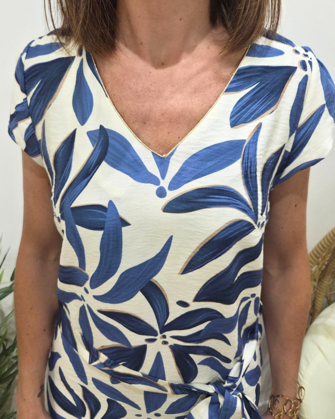  Robe droite femme écrue et bleue Ottavia