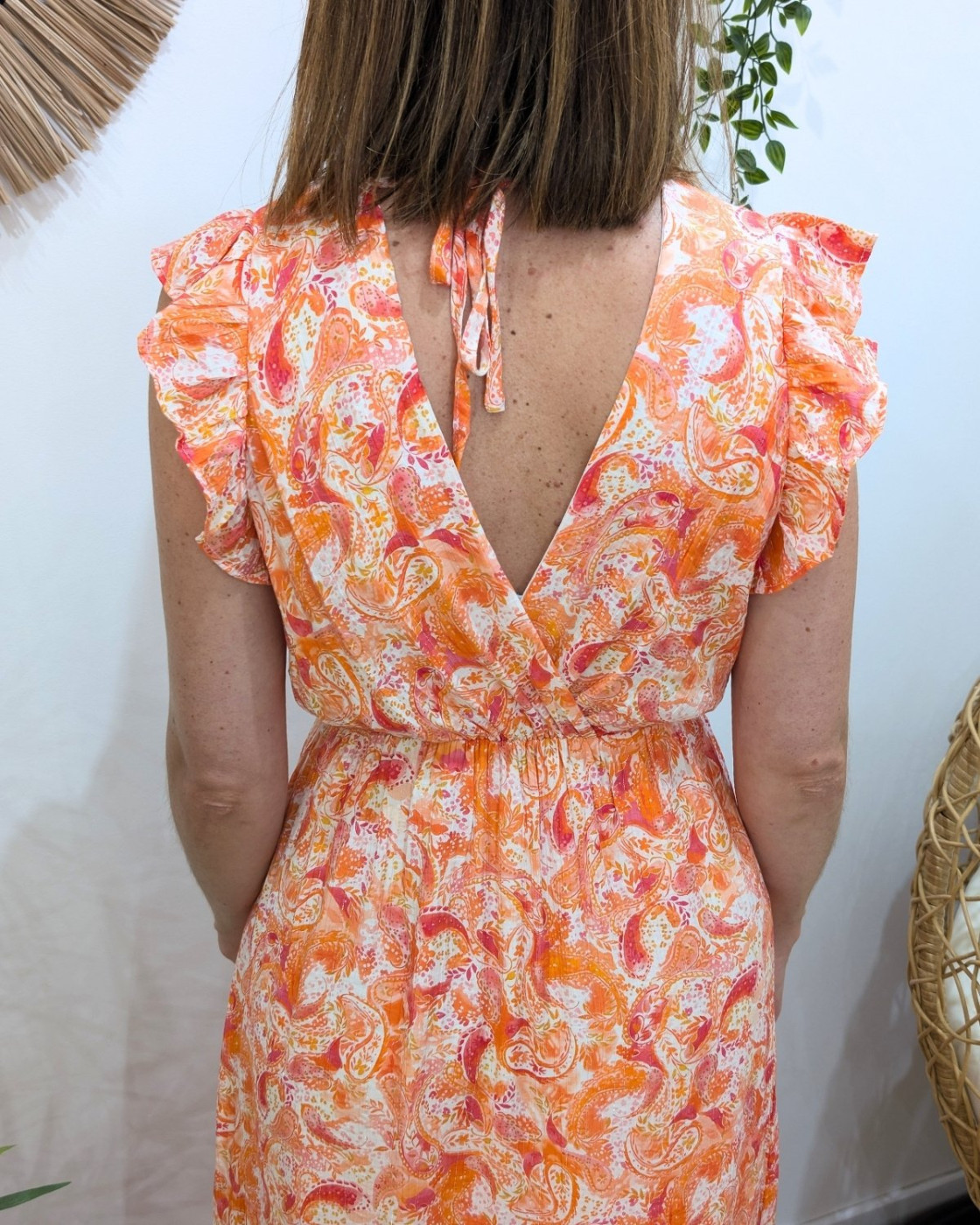 Robe longue femme à motifs fleuris orange Amandine
