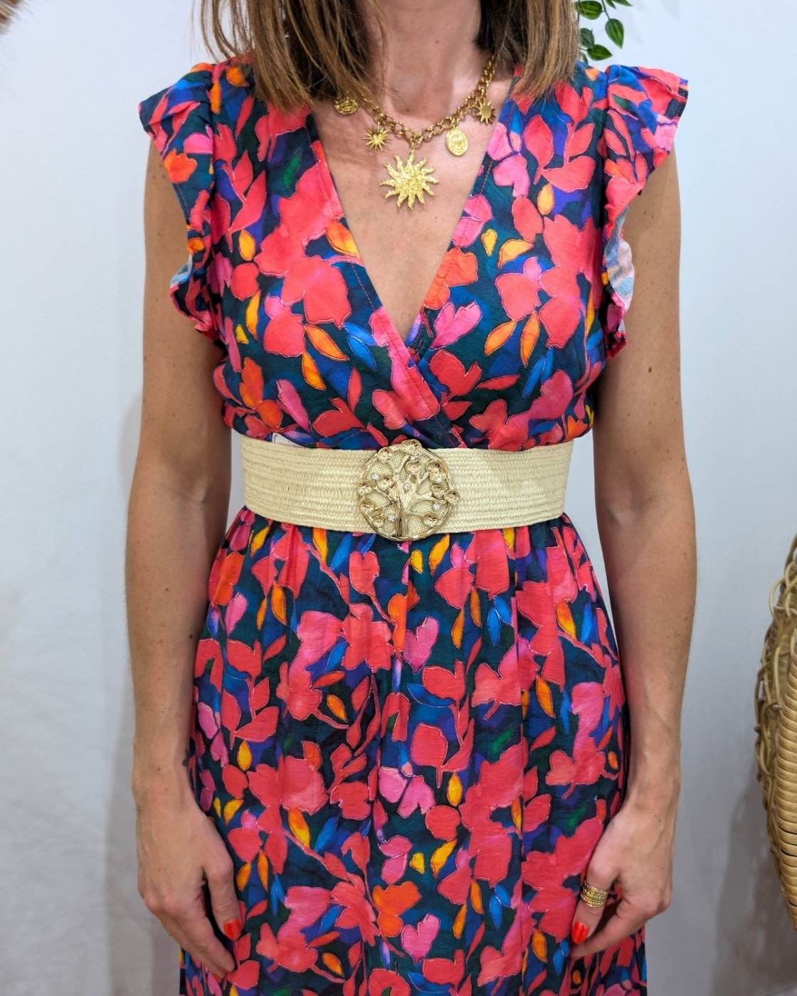 Robe longue femme à motifs fleuris rouge multicolore Rosamée