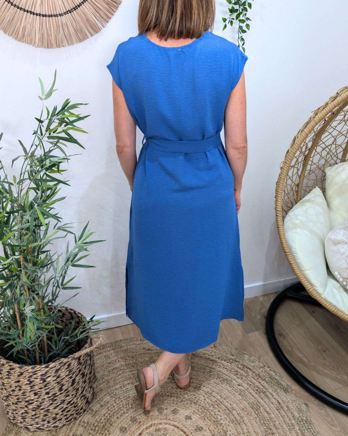 Robe femme cache coeur bleu roi nouée Ginevra