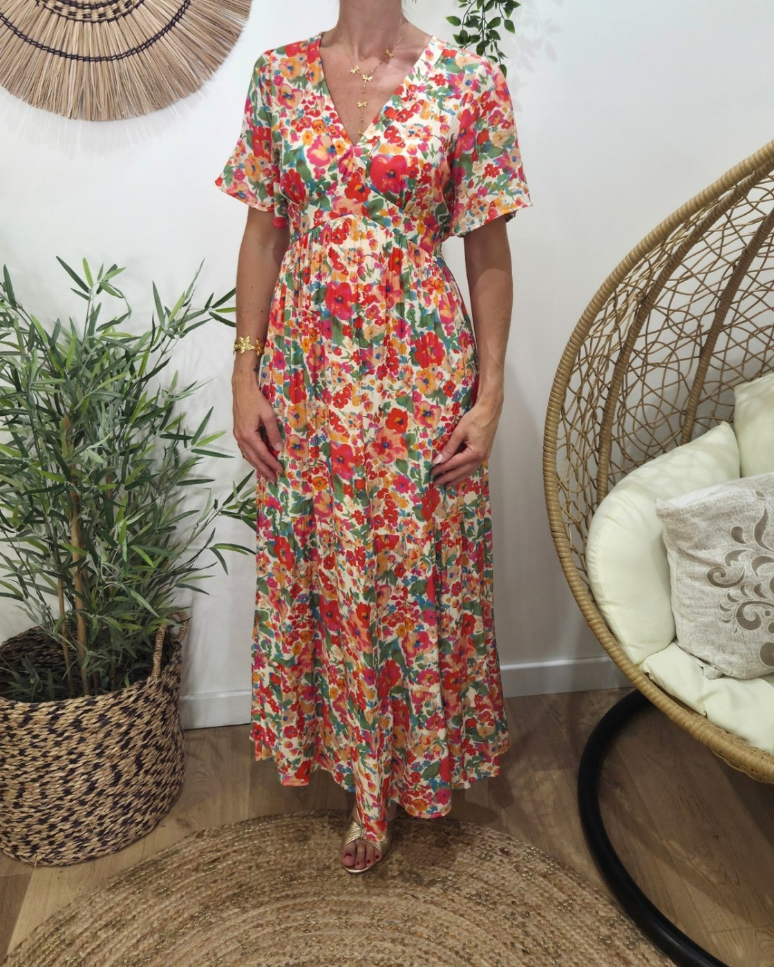  Robe longue femme fleurie multicolore Théodora