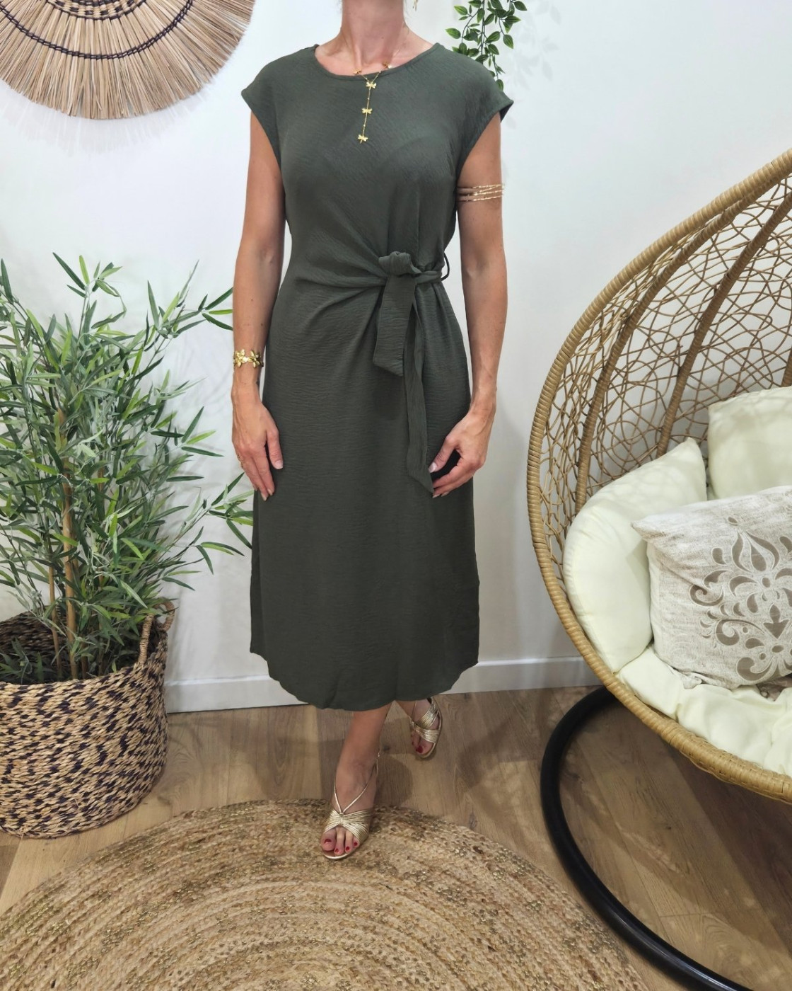  Robe femme cache coeur kaki nouée Ginevra