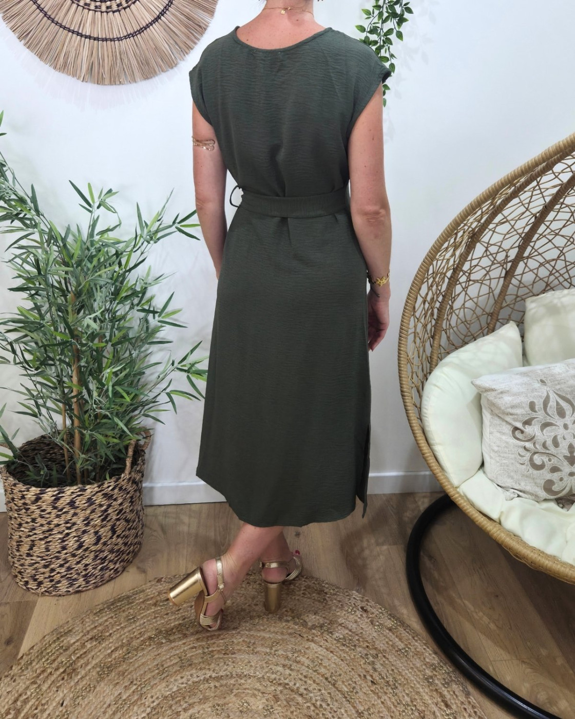 Robe femme cache coeur kaki nouée Ginevra
