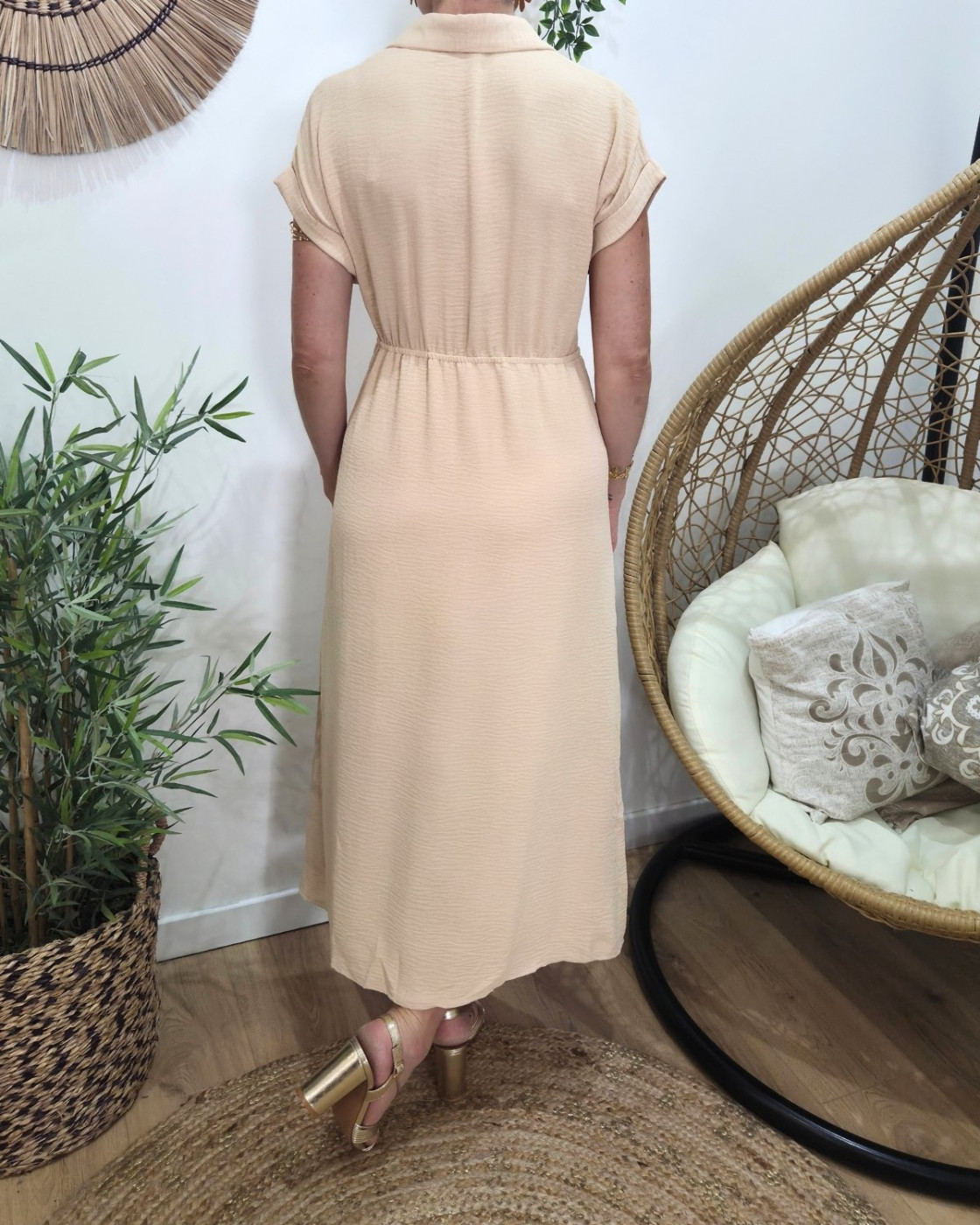  Robe longue femme chemise nouée beige Ananie