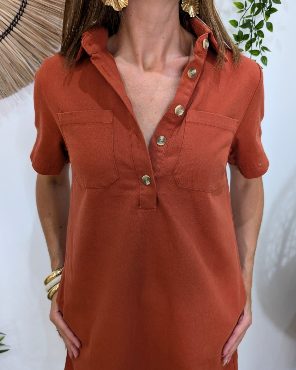  Robe courte droite femme unie terracotta