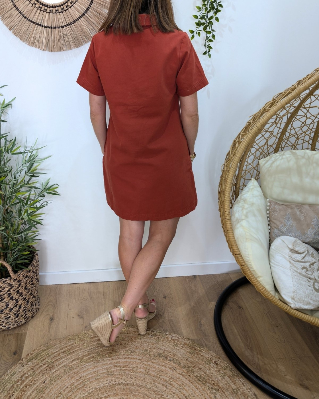  Robe courte droite femme unie terracotta