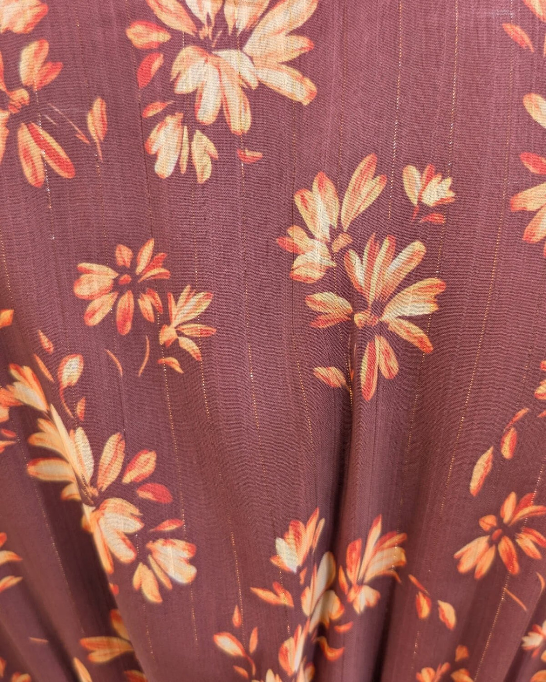  Robe courte femme terracotta motifs fleuris liseré cuivré