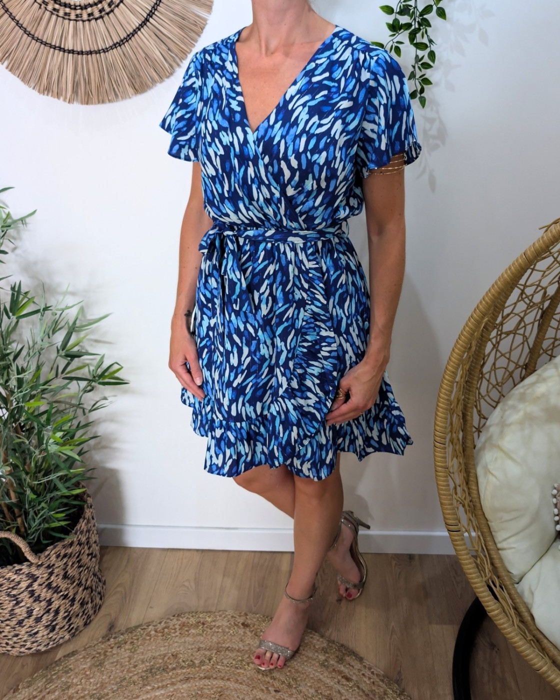 Robe courte femme bleue et blanche Livie