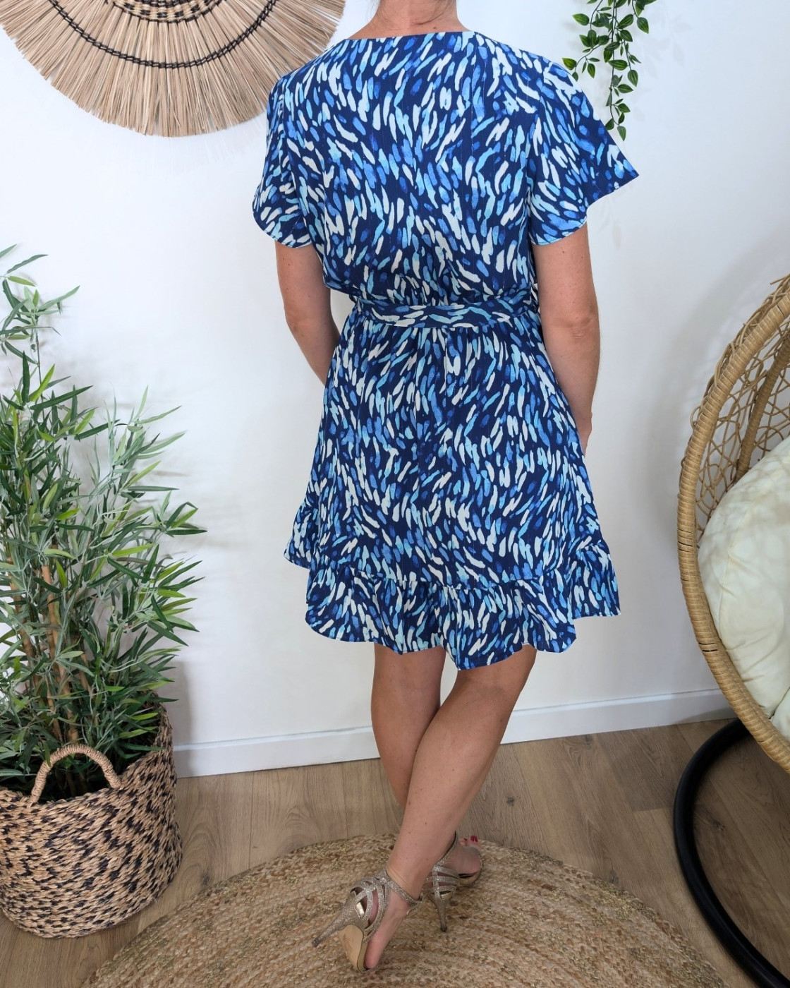 Robe courte femme bleue et blanche Livie