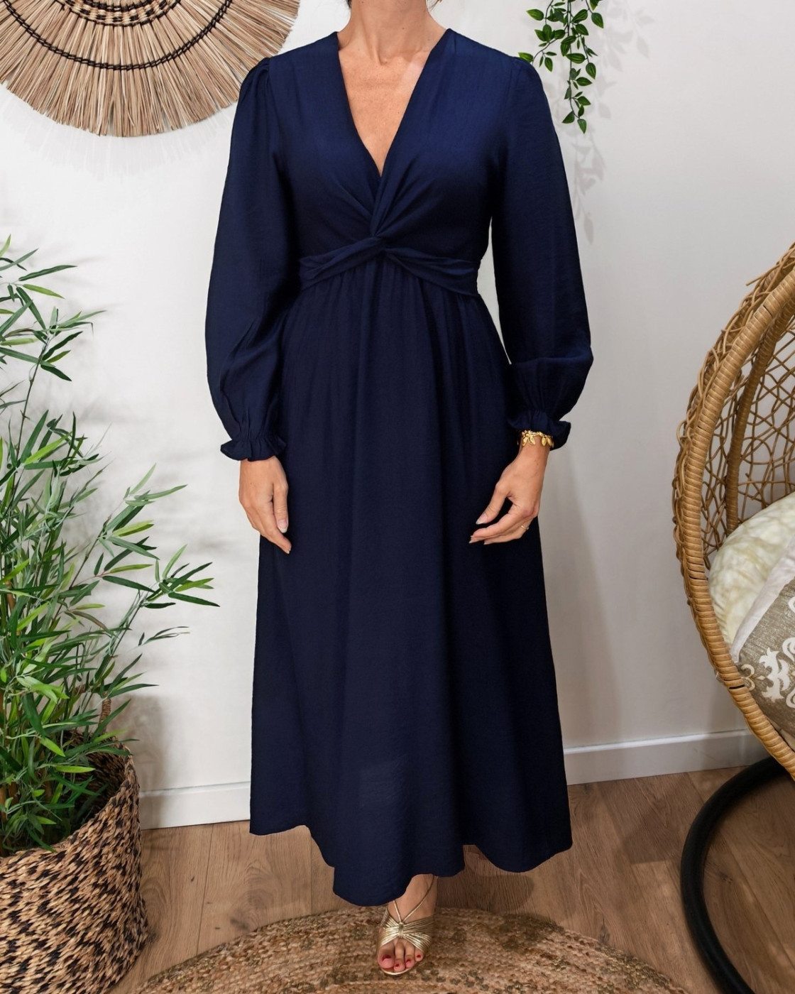  Robe longue femme bleu marine manches longues Clothilde
