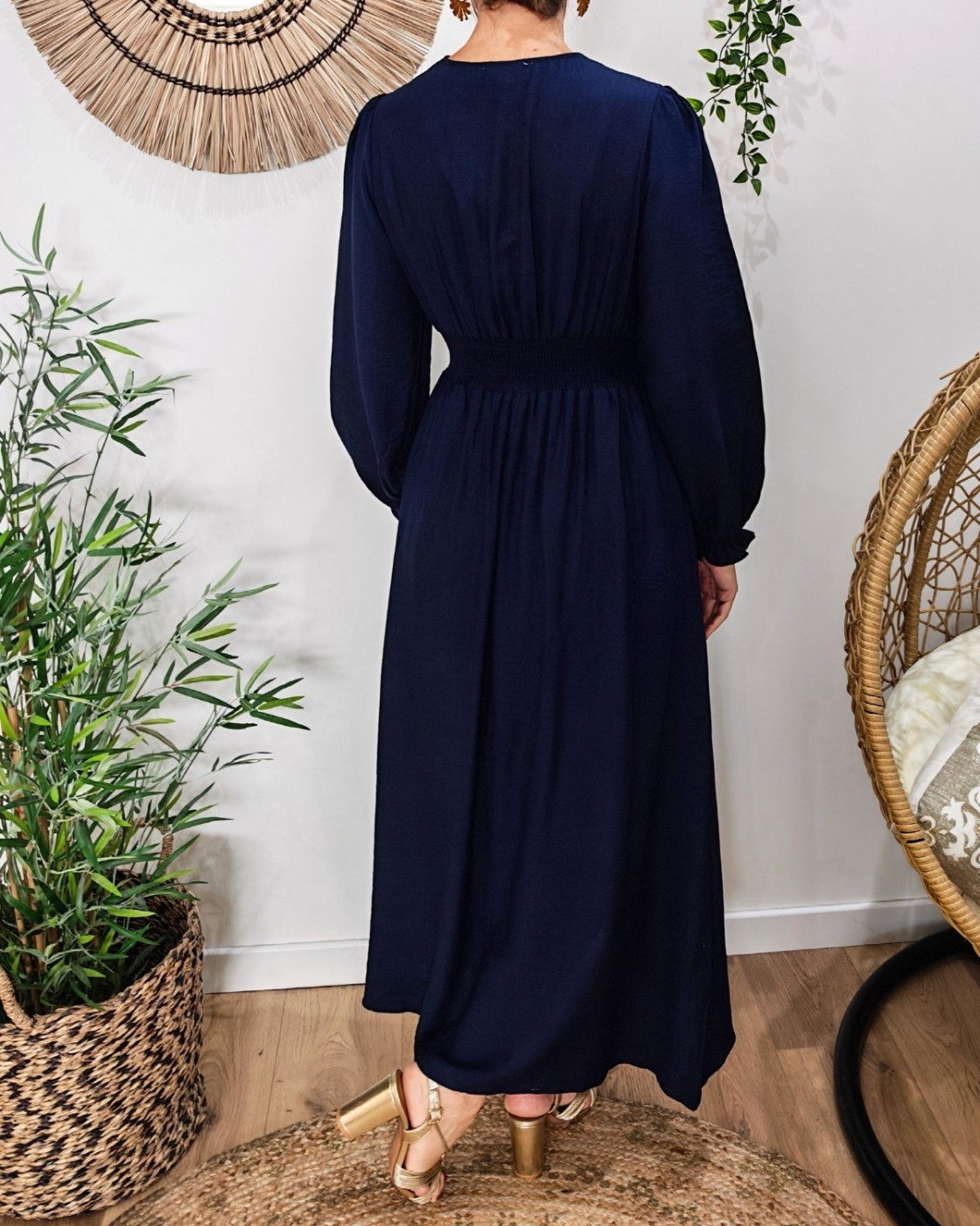  Robe longue femme bleu marine manches longues Clothilde