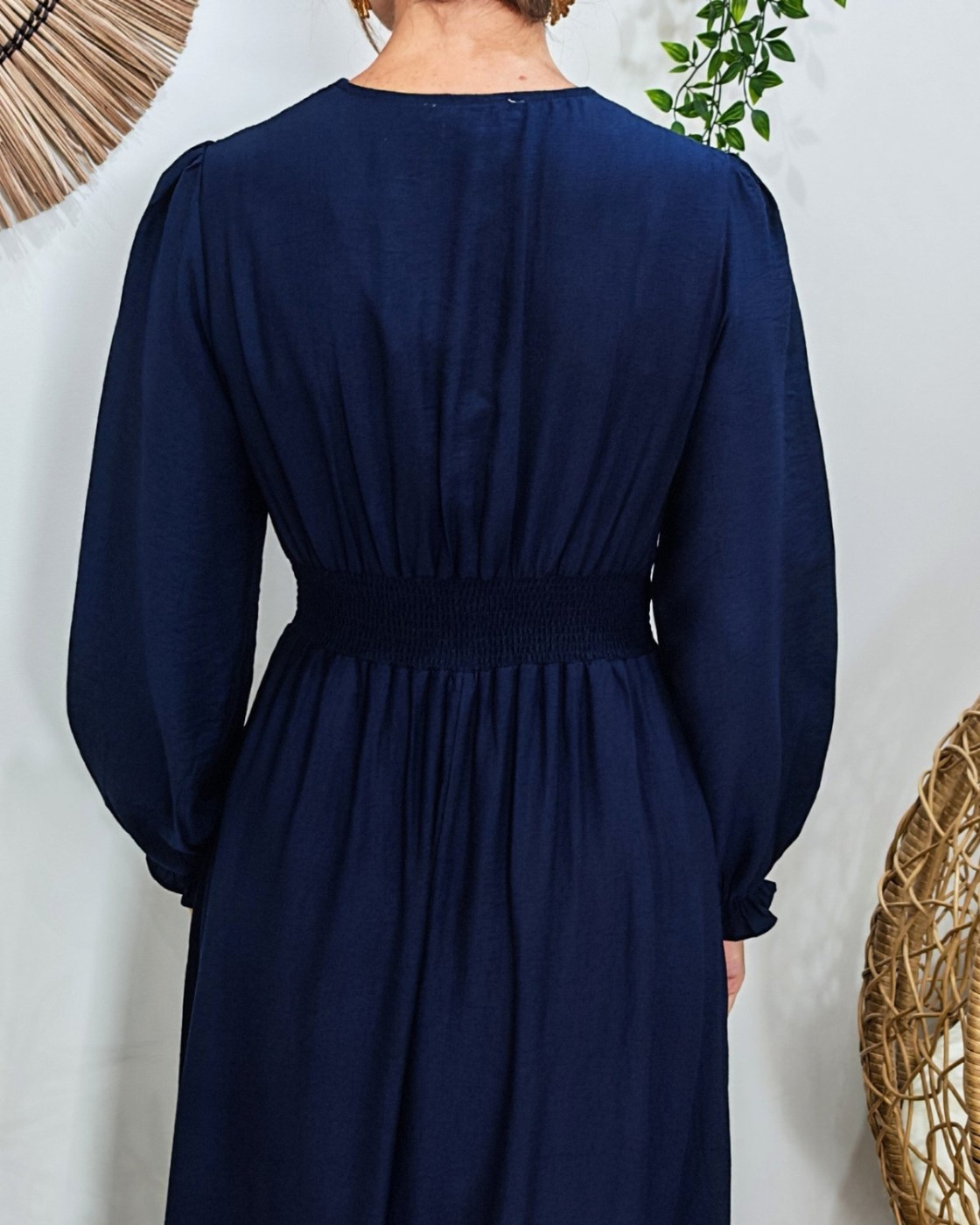  Robe longue femme bleu marine manches longues Clothilde