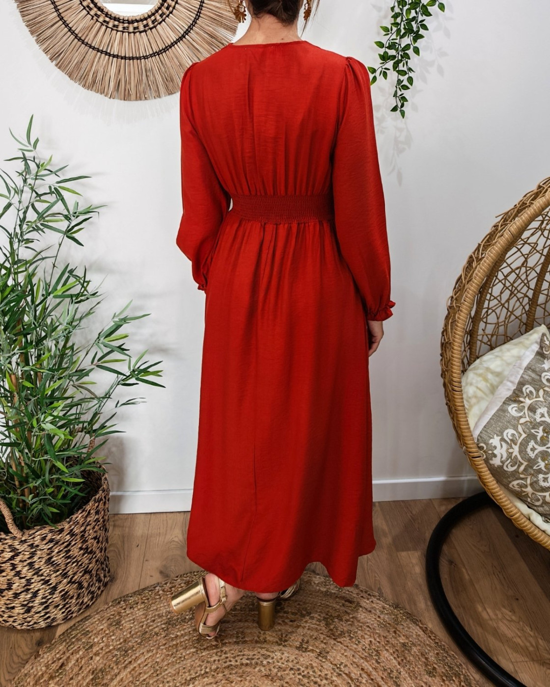  Robe longue femme terracotta manches longues Clothilde