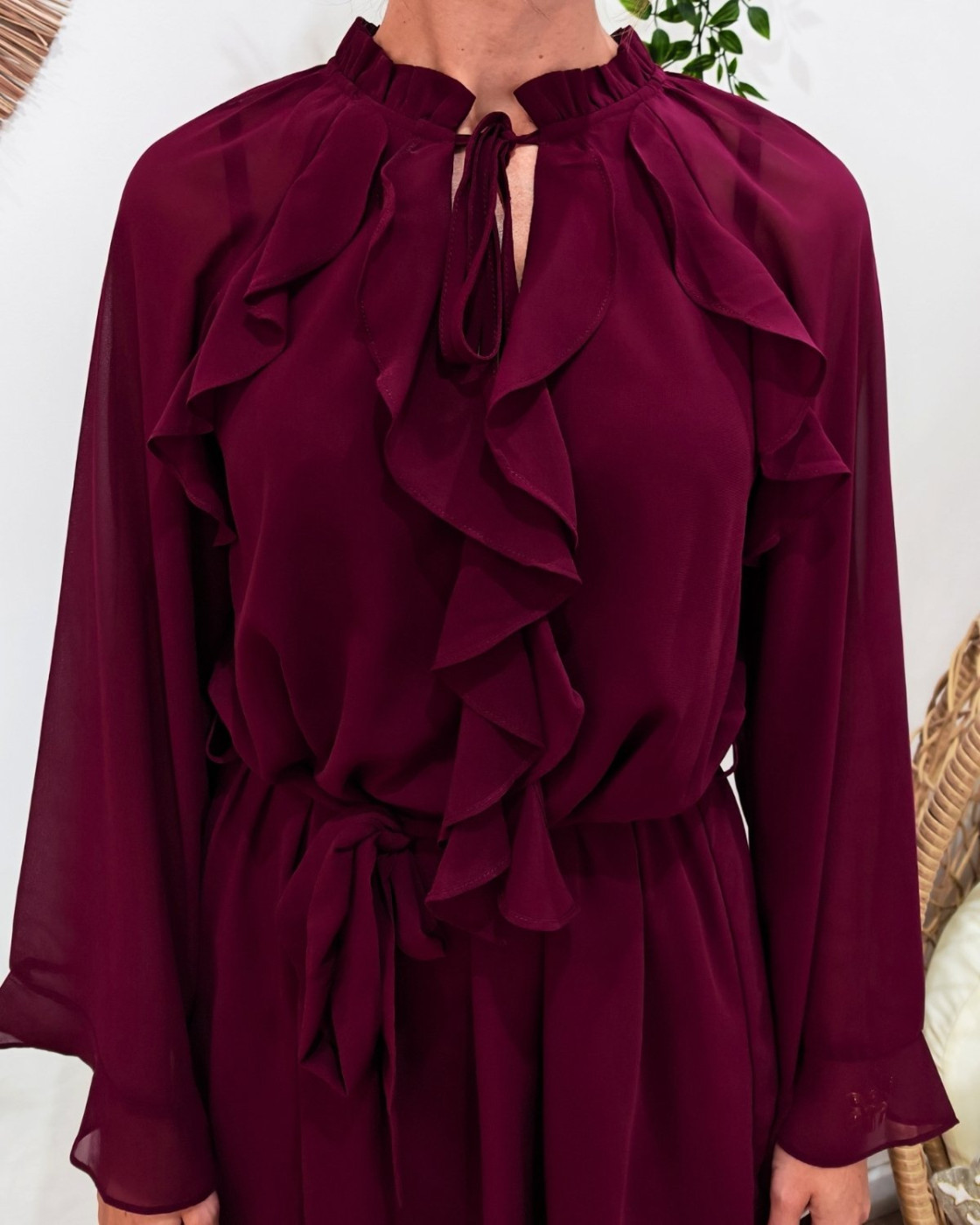  Robe courte femme rouge bordeaux à volants Eugénie