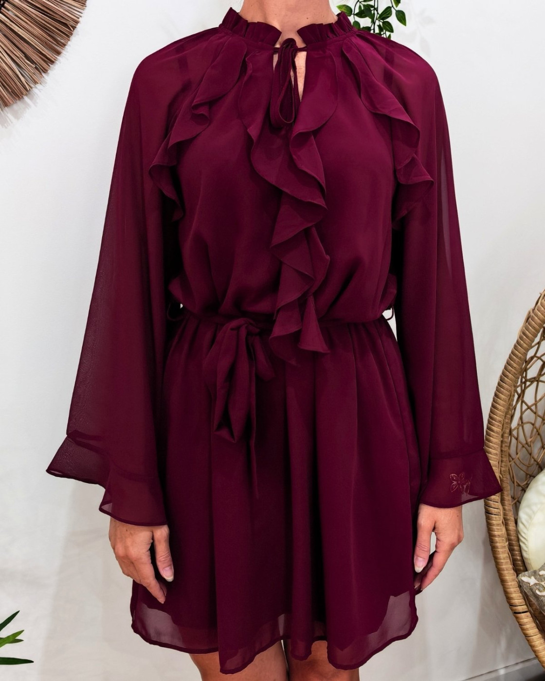  Robe courte femme rouge bordeaux à volants Eugénie