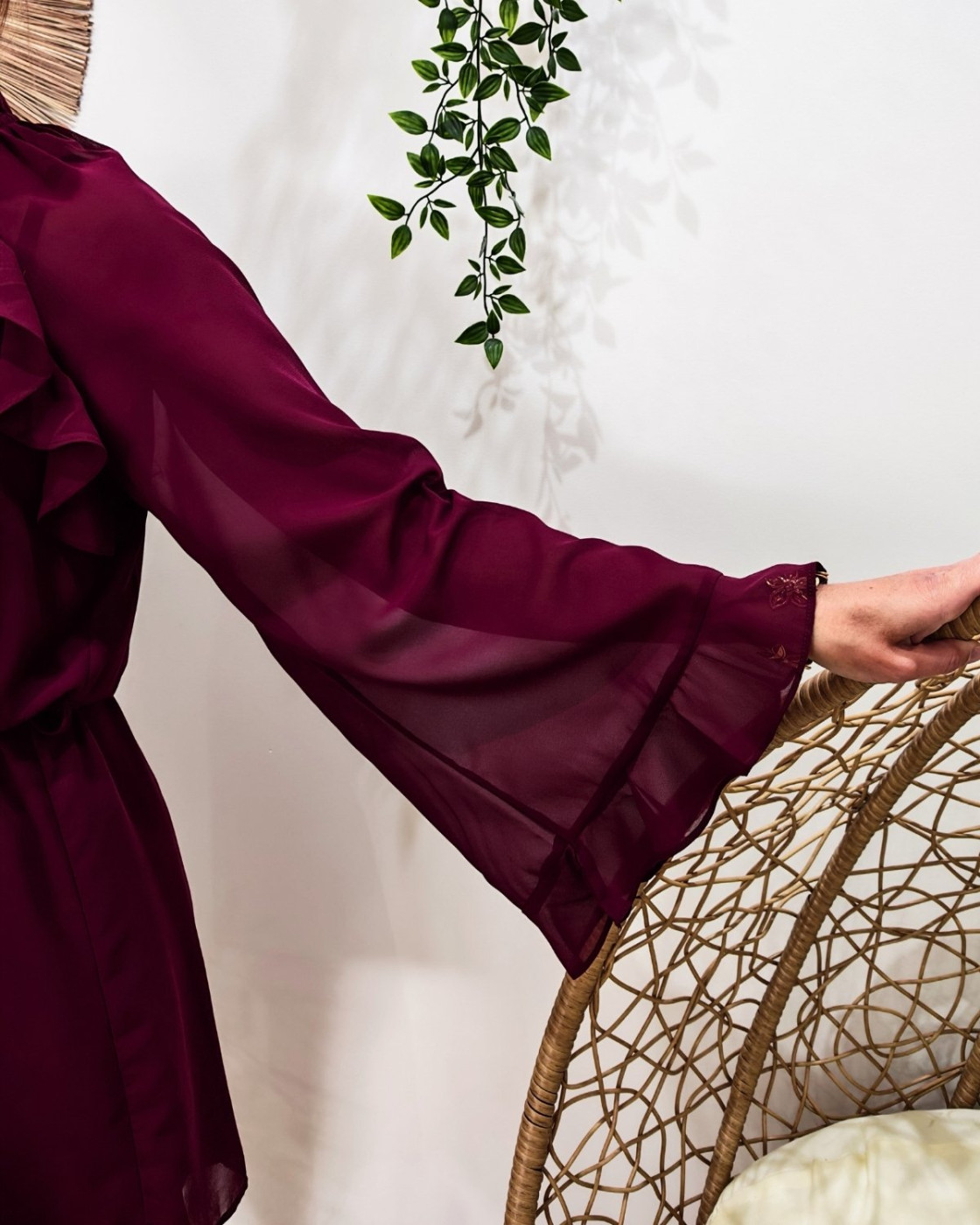  Robe courte femme rouge bordeaux à volants Eugénie