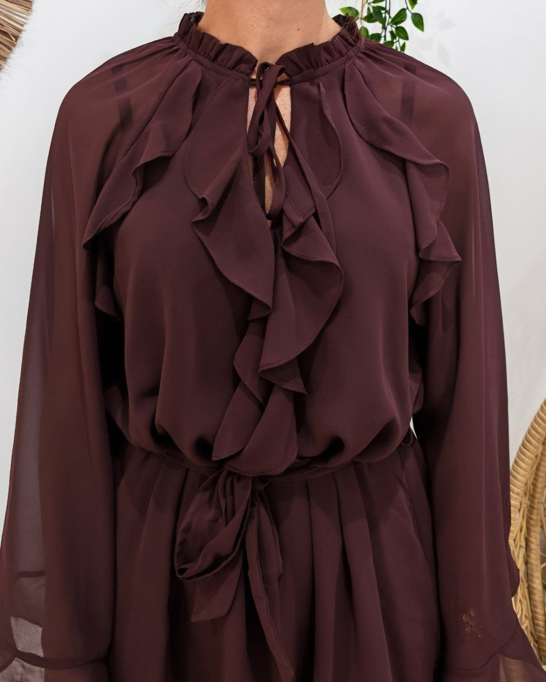  Robe courte femme marron à volants Eugénie