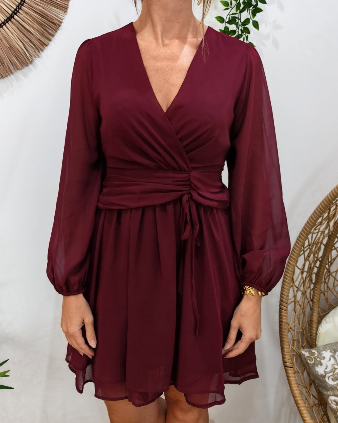  Robe courte femme unie rouge bordeaux Gabrielle