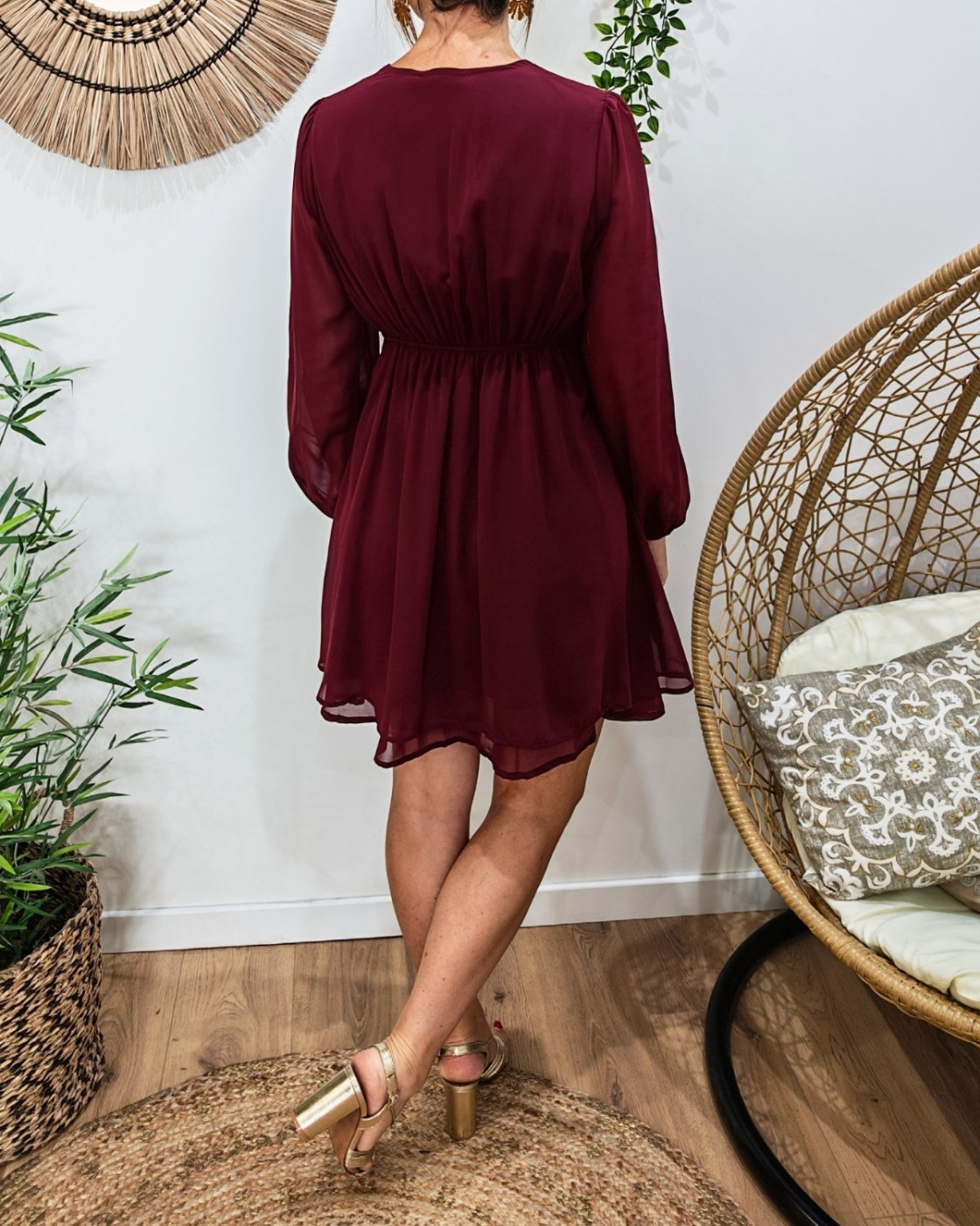  Robe courte femme unie rouge bordeaux Gabrielle