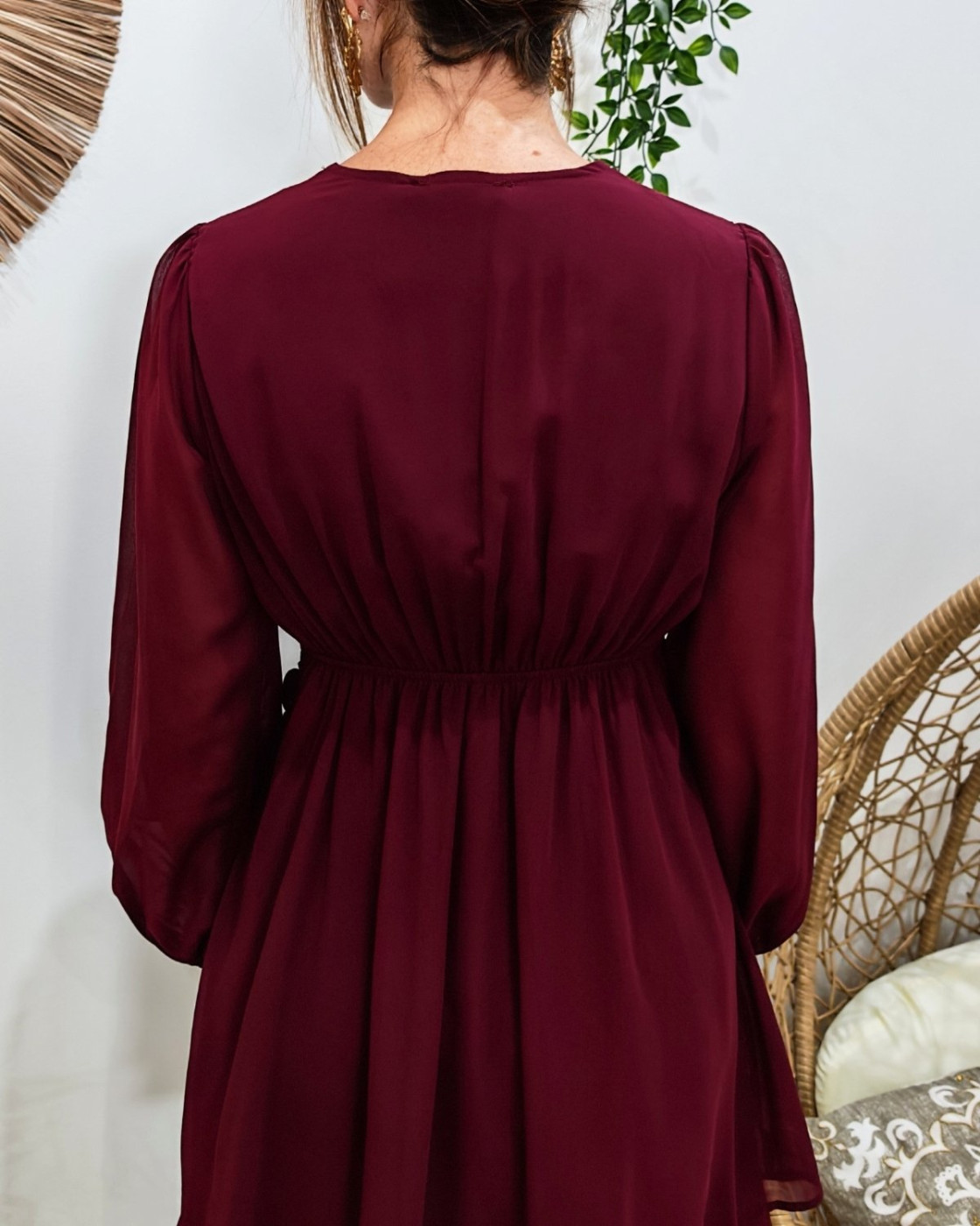  Robe courte femme unie rouge bordeaux Gabrielle
