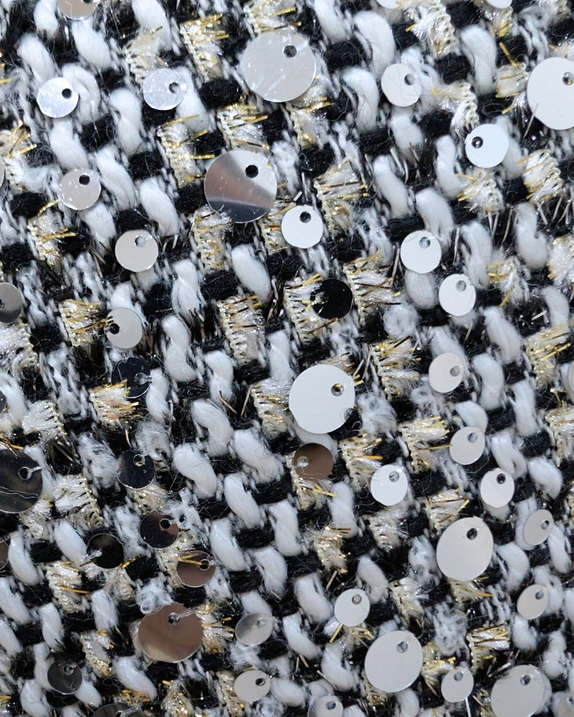 Short femme tweed noir et blanc sequins argent