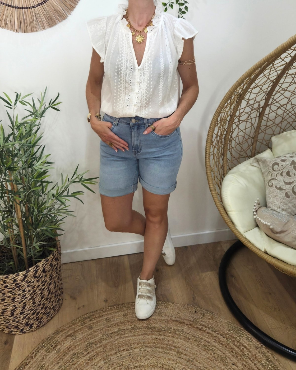 Short en jean femme grande taille bleu clair