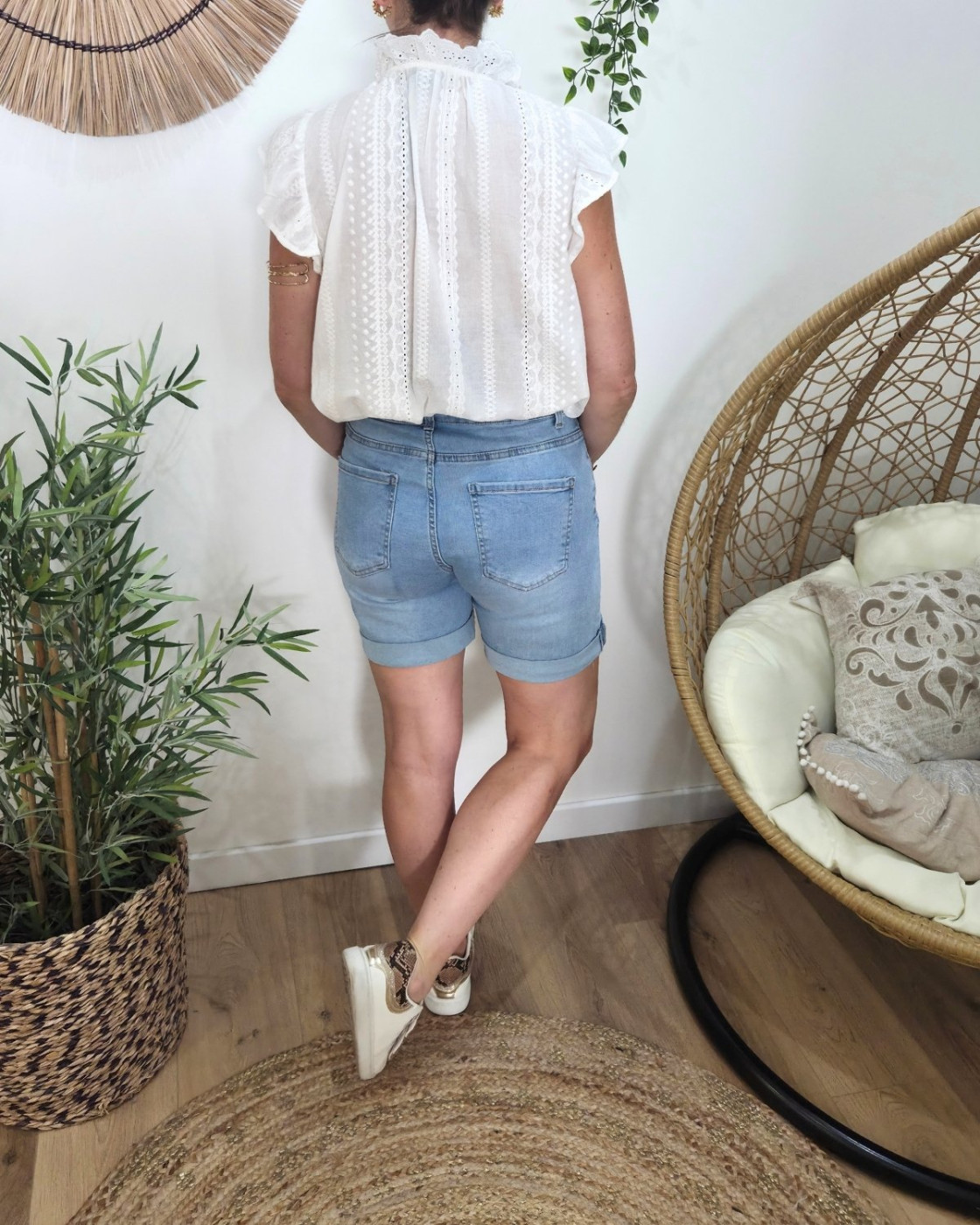 Short en jean femme grande taille bleu clair