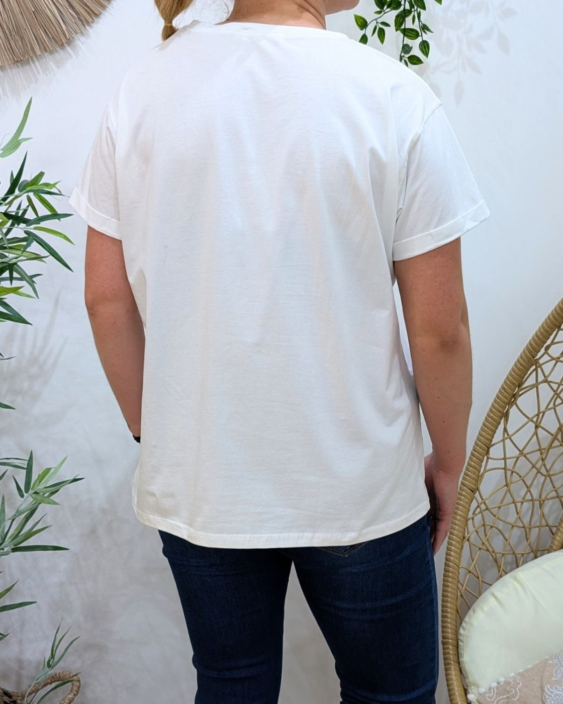 T-Shirt blanc broderie coeur dégradé rouge