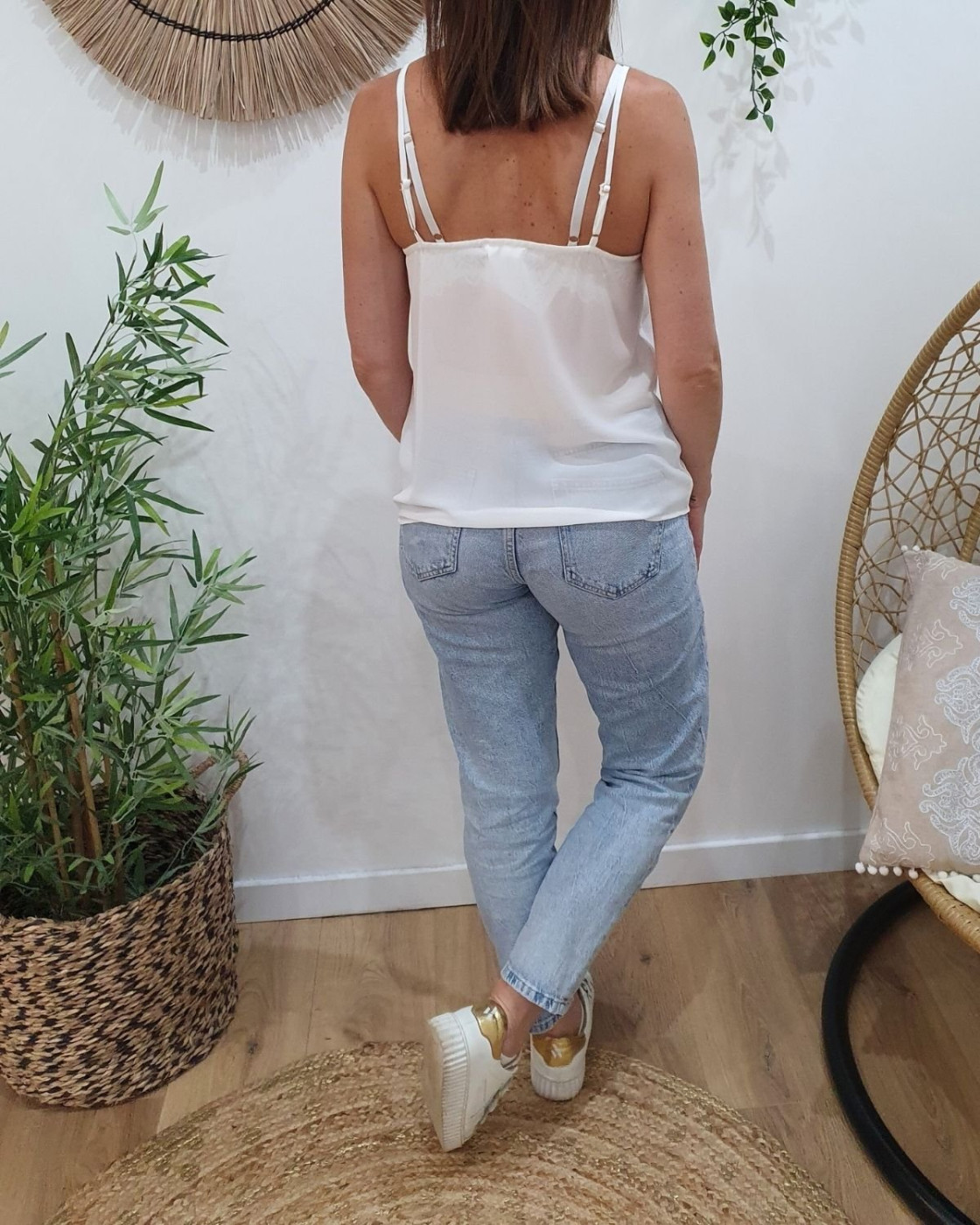 Top femme à bretelles écru Nicolette