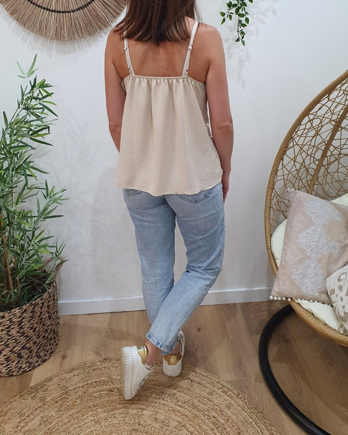 Top femme à bretelles beige Garance