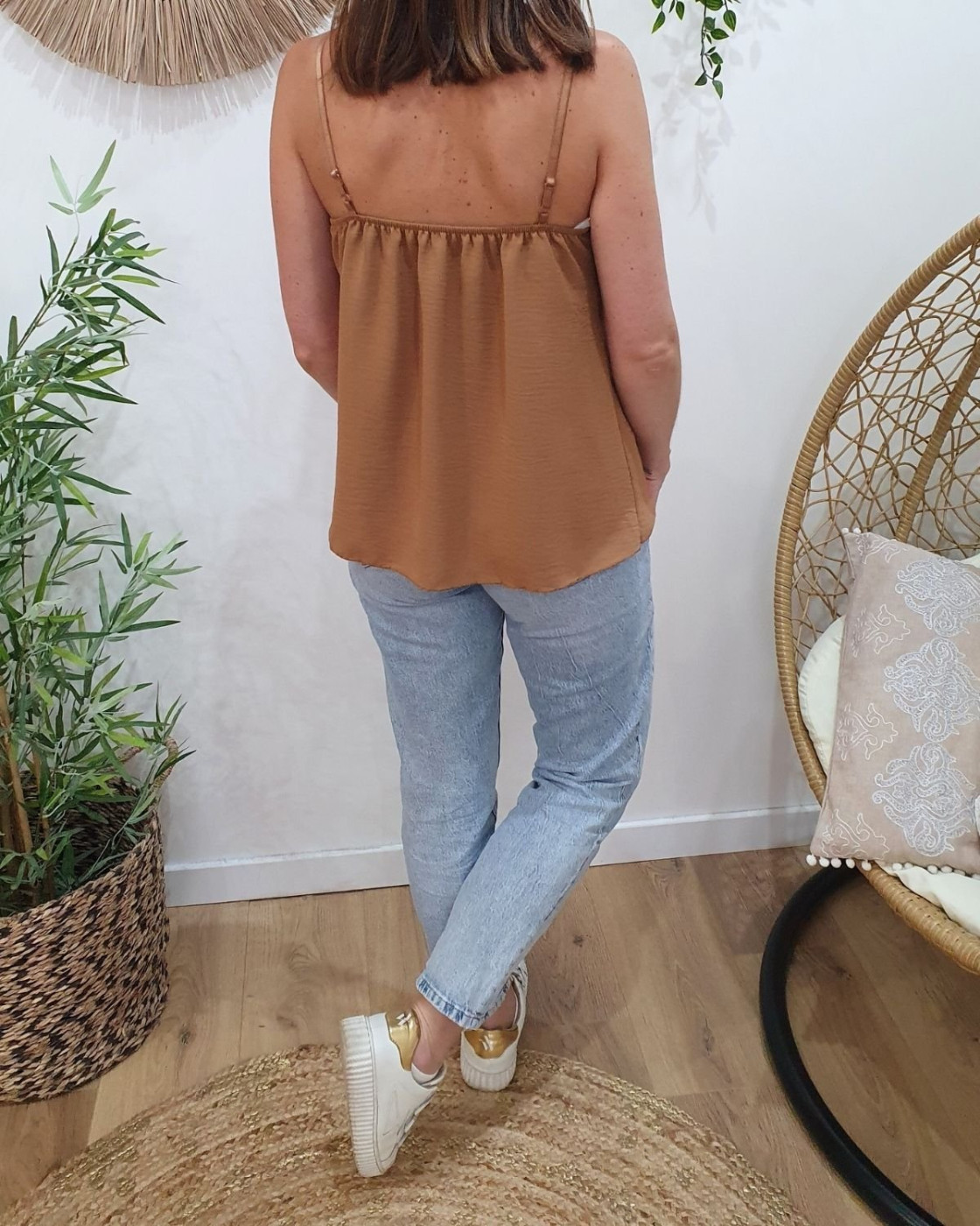 Top femme à bretelles camel Garance