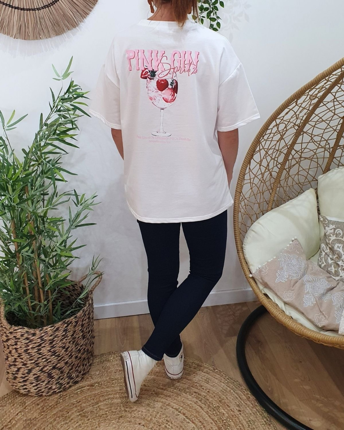 T-Shirt femme blanc Pink Gin Spritz rose