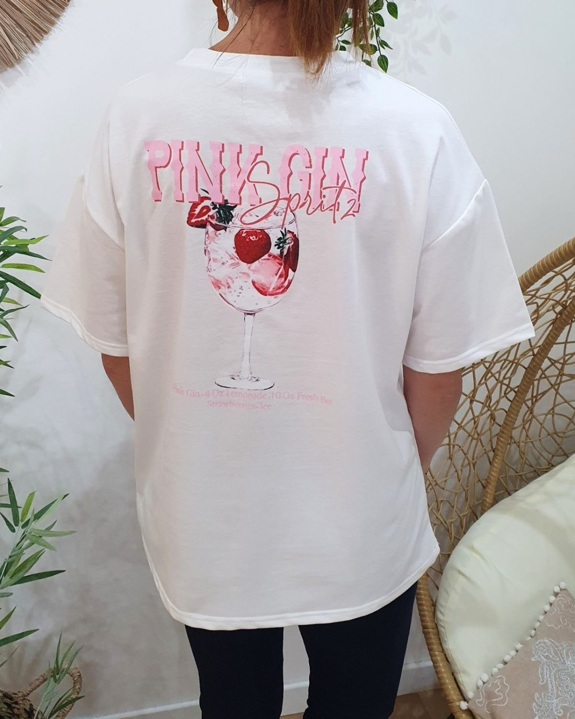 T-Shirt femme blanc Pink Gin Spritz rose