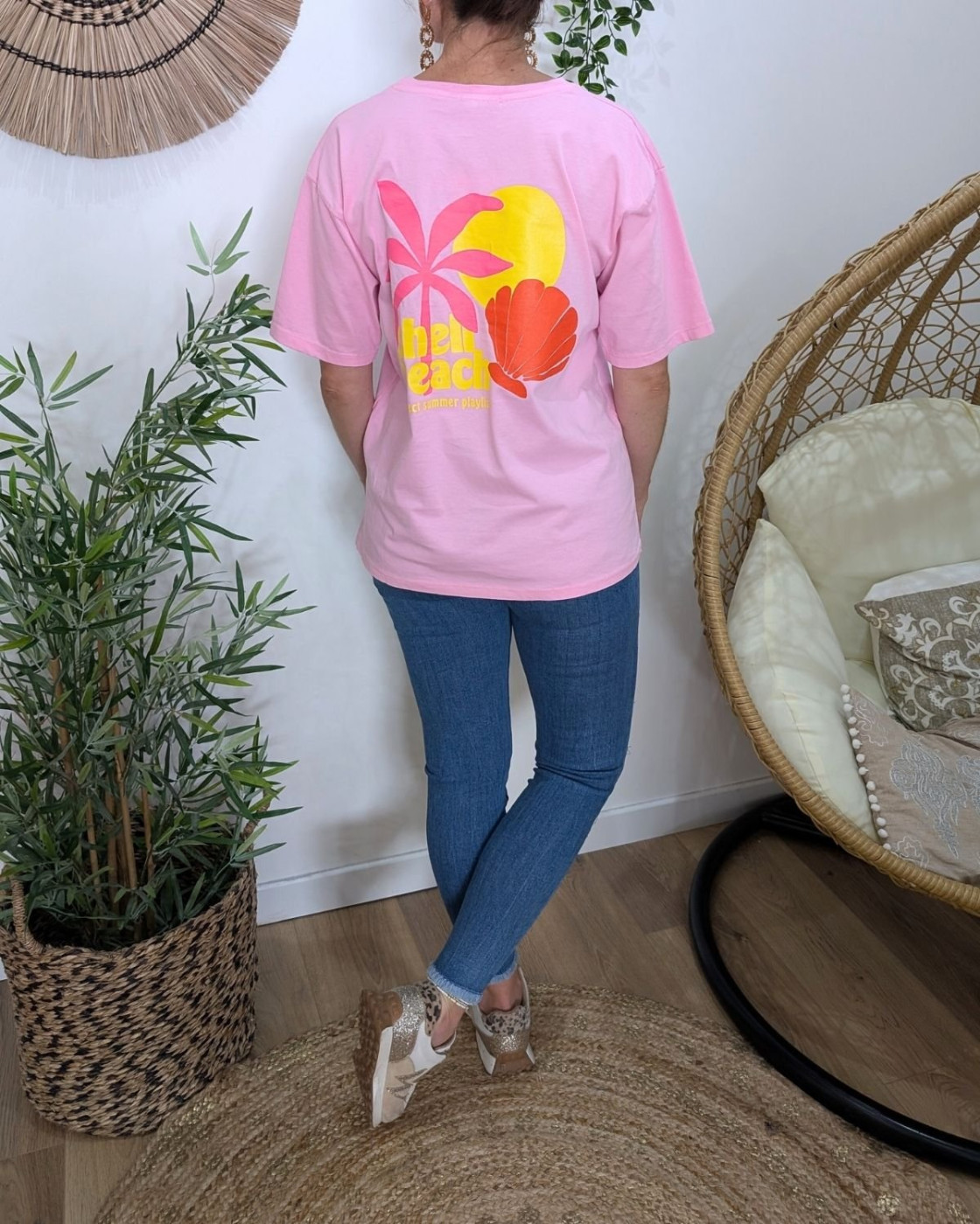 T-Shirt femme Shell beach-Rose baby