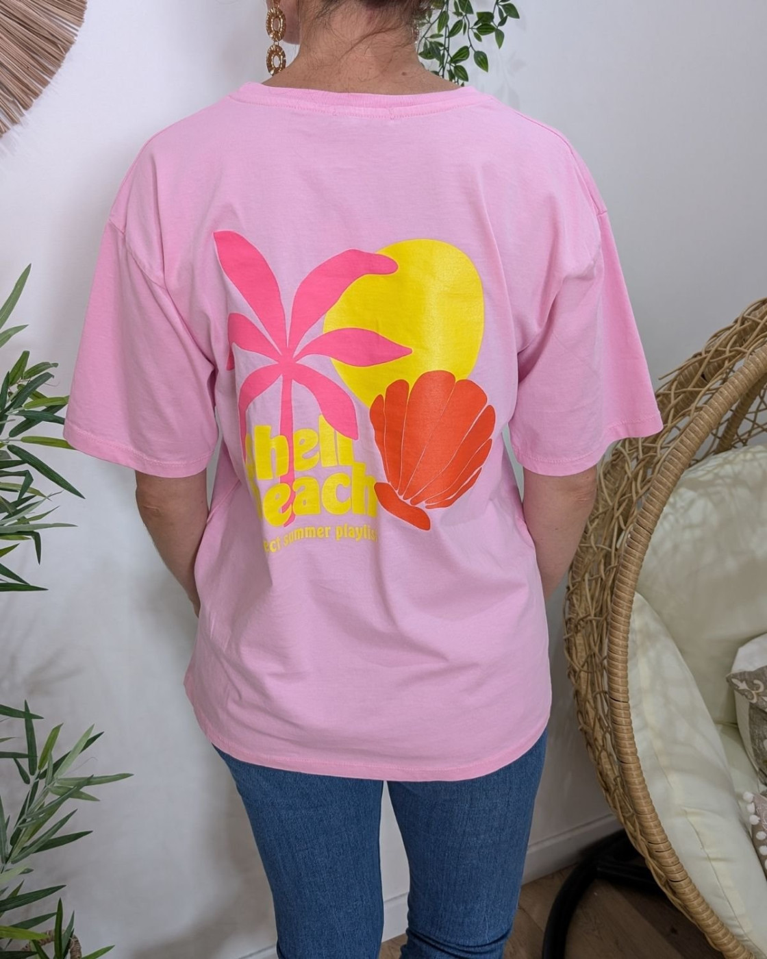 T-Shirt femme Shell beach-Rose baby