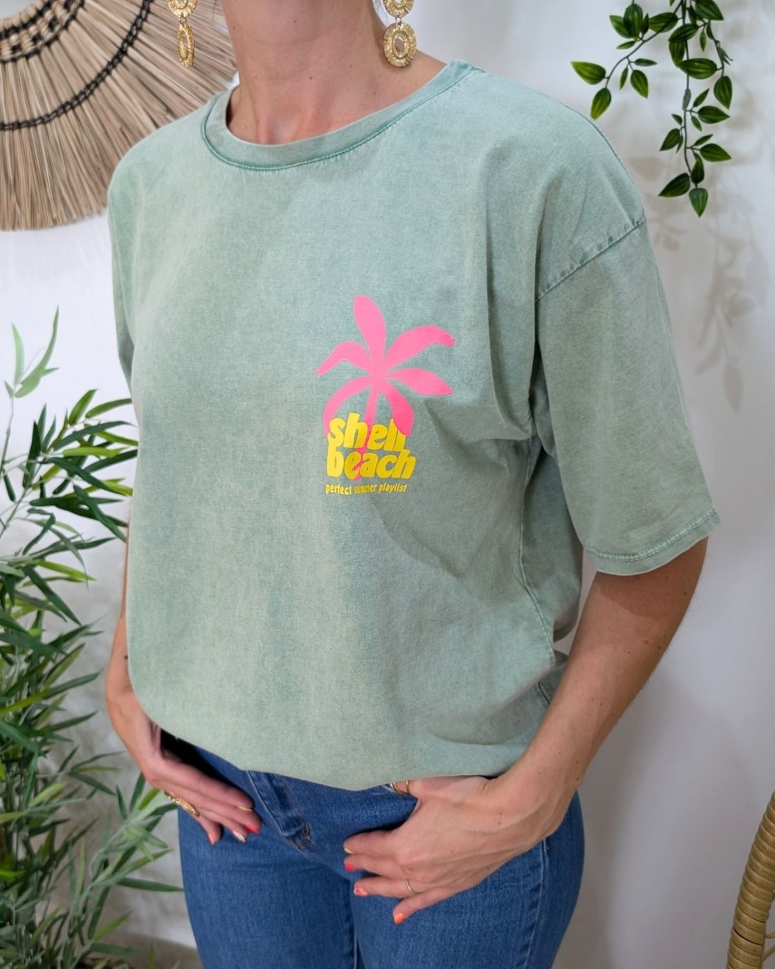T-Shirt femme Shell beach-Vert