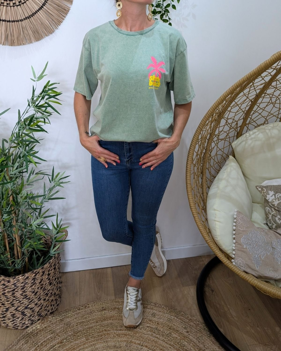 T-Shirt femme Shell beach-Vert