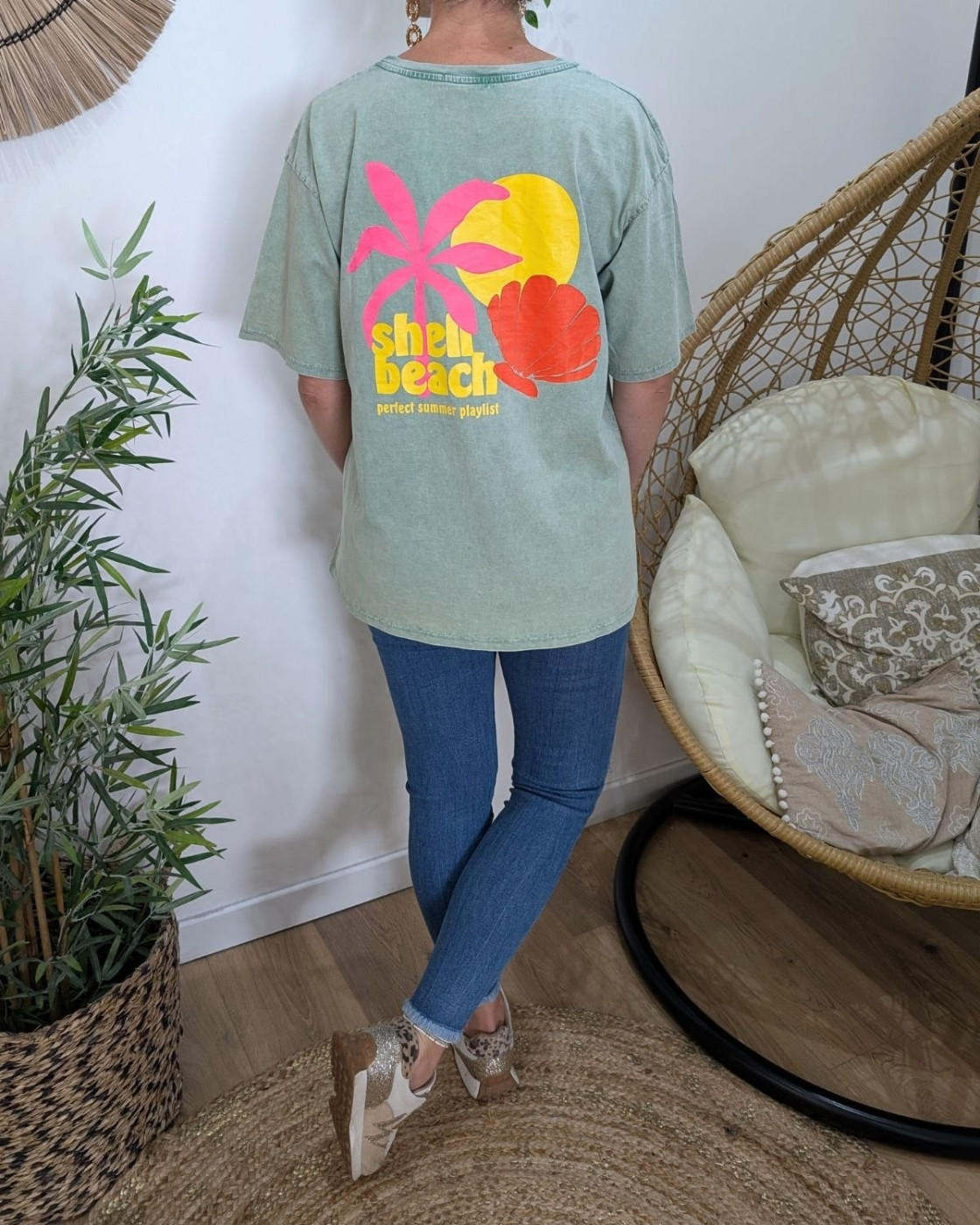 T-Shirt femme Shell beach-Vert