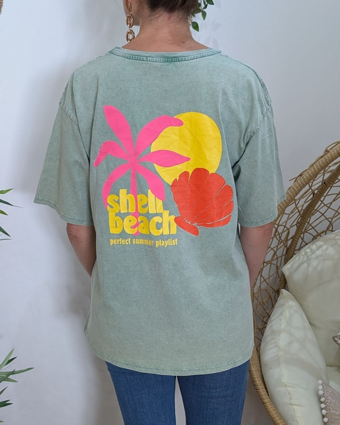 T-Shirt femme Shell beach-Vert