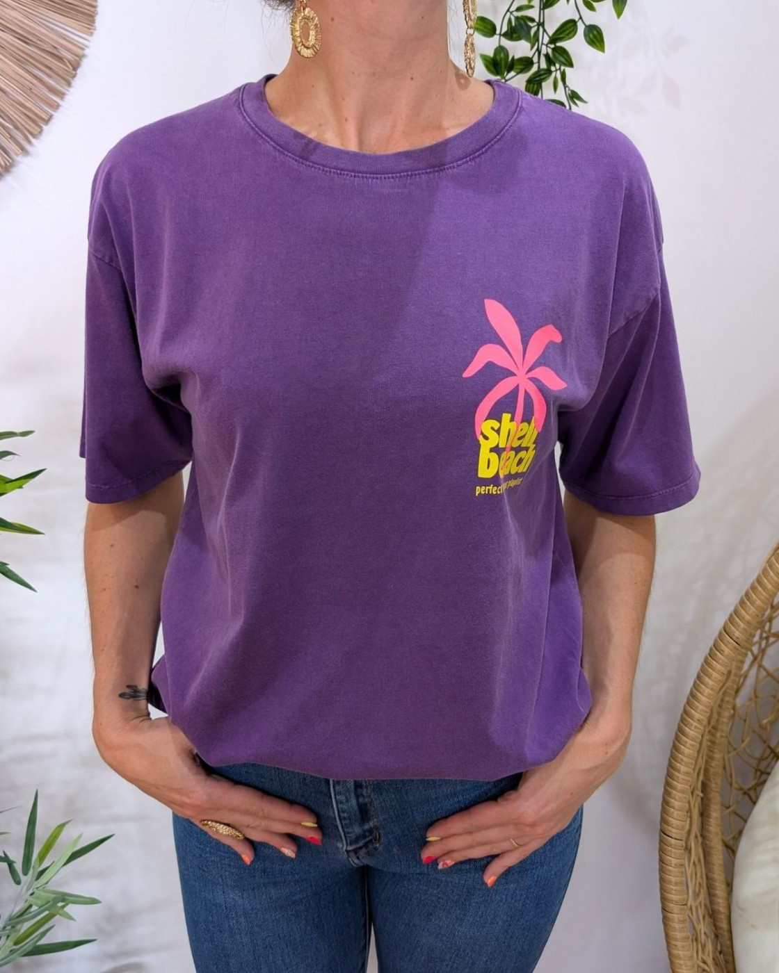 T-Shirt femme Shell beach-Violet